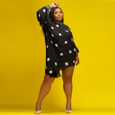 Plus Size Polka Dot Print Bat Sleeve Maxi Dress NNWF-3059