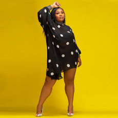 Plus Size Polka Dot Print Bat Sleeve Maxi Dress NNWF-3059