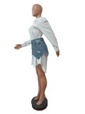 Casual Long Sleeve Shirt And Denim Skirt Two Piece Set MEM-88468