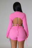 Fashion Solid Color Pullover And Short Backless 2 Piece Set YD-8681