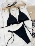 Sexy Bikinis Solid Color Pearls Swimwear Two Piece Set CSYZ-738F