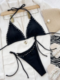 Sexy Bikinis Solid Color Pearls Swimwear Two Piece Set CSYZ-738F