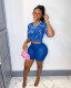 Letter Print Sexy See-through Short Sleeve Shorts 2 Piece Set GSMJ-88888