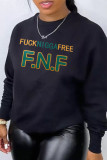 Plus Size Letter Print Long Sleeve Loose Sweatshirt GQF-8022