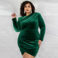 Plus Size Solid Color O Neck Mini Dress NNWF-7777