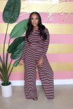 Plus Size Casual Long Sleeve Tops And Wide Leg Pant Stripe 2 Piece Set BLX-62002