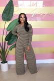 Plus Size Casual Long Sleeve Tops And Wide Leg Pant Stripe 2 Piece Set BLX-62002