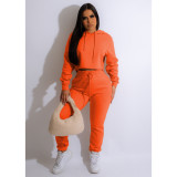 Plus Size Solid Color Hooded Sport 2 Piece Pants Set GCNF-0206