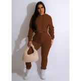 Plus Size Solid Color Hooded Sport 2 Piece Pants Set GCNF-0206