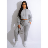 Plus Size Solid Color Hooded Sport 2 Piece Pants Set GCNF-0206