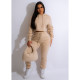Plus Size Solid Color Hooded Sport 2 Piece Pants Set GCNF-0206