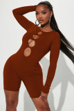 Solid Color Long Sleeve Hollow Skinny Romper ME-8270