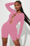 Solid Color Long Sleeve Hollow Skinny Romper ME-8270