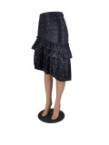 Plus Size Pearls Irregular PU Leather Skirt ZDF-31269