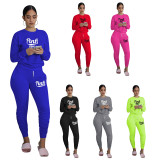 Casual PINK Letter Print Long Sleeve And Pants 2 Piece Set TE-2066