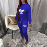 Casual PINK Letter Print Long Sleeve And Pants 2 Piece Set TE-2066