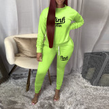 Casual PINK Letter Print Long Sleeve And Pants 2 Piece Set TE-2066