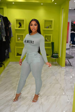 Casual Letter Print O Neck Two Piece Pant Set CXLF-8099