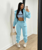 Plush Letter Print Hooded Sweatshirt Three Piece Pant Set TK-6269