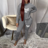 Casual PINK Letter Print Long Sleeve And Pants 2 Piece Set TE-2066
