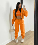 Plush Letter Print Hooded Sweatshirt Three Piece Pant Set TK-6269