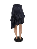 Plus Size Pearls Irregular PU Leather Skirt ZDF-31269