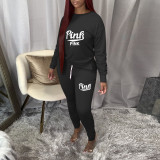 Casual PINK Letter Print Long Sleeve And Pants 2 Piece Set TE-2066