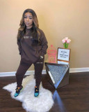 Letters Embroidered Casual Loose Sweatshirt Suit XYF-9170