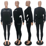 Letters Embroidered Casual Loose Sweatshirt Suit XYF-9170