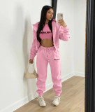 Plush Letter Print Hooded Sweatshirt Three Piece Pant Set TK-6269