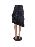 Plus Size Pearls Irregular PU Leather Skirt ZDF-31269