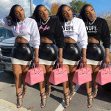 Letter Print Sweatshirt And Splicing Leather Skirt 2 Piece Set XHSY-19532