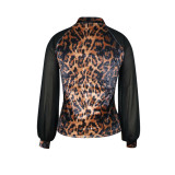 Gold Velvet Leopard Print Chiffon Stitching Sleeve T Shirt TE-4524