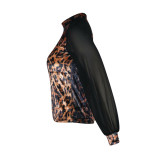 Gold Velvet Leopard Print Chiffon Stitching Sleeve T Shirt TE-4524