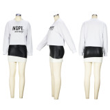 Letter Print Sweatshirt And Splicing Leather Skirt 2 Piece Set XHSY-19532