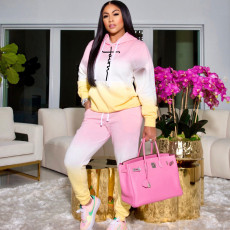 Gradient Casual Hooded Sweatshirt Two Piece Set XHSY-19528