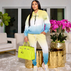 Gradient Casual Hooded Sweatshirt Two Piece Set XHSY-19528