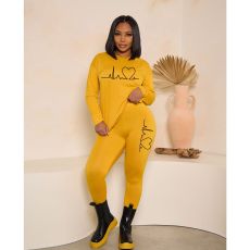 Fashion Print O Neck Two Piece Pants Set HGL-1985