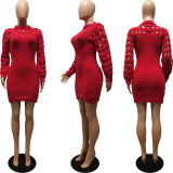 Knitted Long Sleeve Hollow Slim Sweater Dress CM-8649