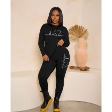 Fashion Print O Neck Two Piece Pants Set HGL-1985