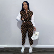 Print Patchwork Long Sleeve Baseball Jacket 2 Piece Set FSL-F203
