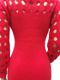 Knitted Long Sleeve Hollow Slim Sweater Dress CM-8649