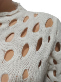 Knitted Long Sleeve Hollow Slim Sweater Dress CM-8649