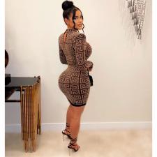 Fashion Print Long Sleeve Knits Bodycon Dress GWDS-230111
