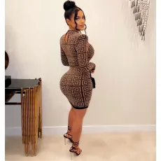 Fashion Print Long Sleeve Knits Bodycon Dress GWDS-230111