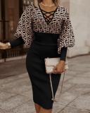 Plus Size Fashion Print Patchwork Slim Midi Dress NY-10348