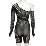 Sexy Mesh See Through Hollow Out Skinny Romper XEF-24006