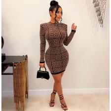 Fashion Print Long Sleeve Knits Bodycon Dress GWDS-230111
