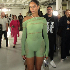 Sexy Mesh See Through Hollow Out Skinny Romper XEF-24006