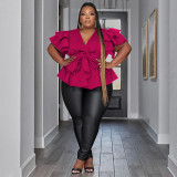 Plus Size Ruffle Sleeve Pleated Pullover Shirt NNWF-7780